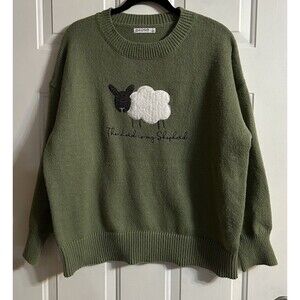 Love In Faith The Lord Is My Shepherd Green Religious Sweater Sheep Women’s L